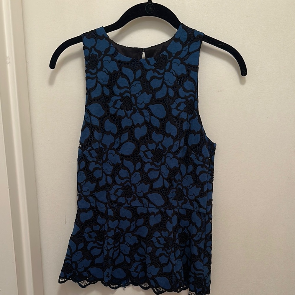 Likely - Floral Blue Lace Sleeveless Top - Blue and Black